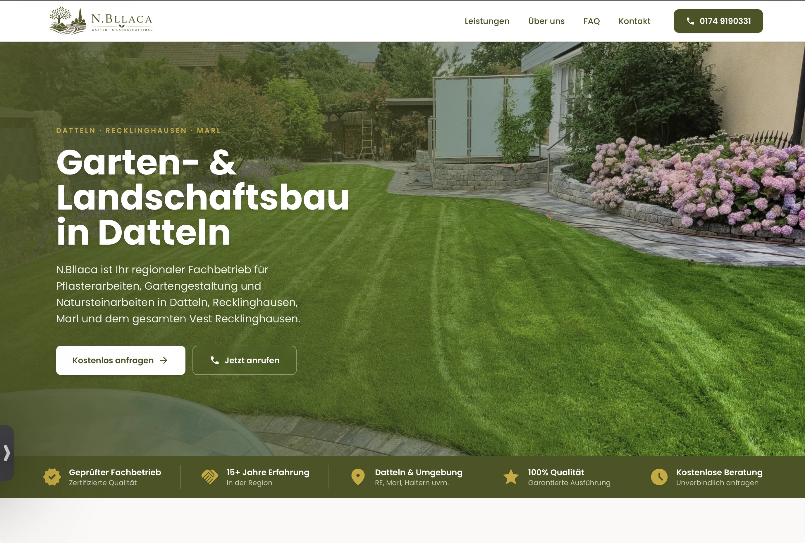 Ansicht der Website von N.Bllaca Garten- und Landschaftsbau in Datteln