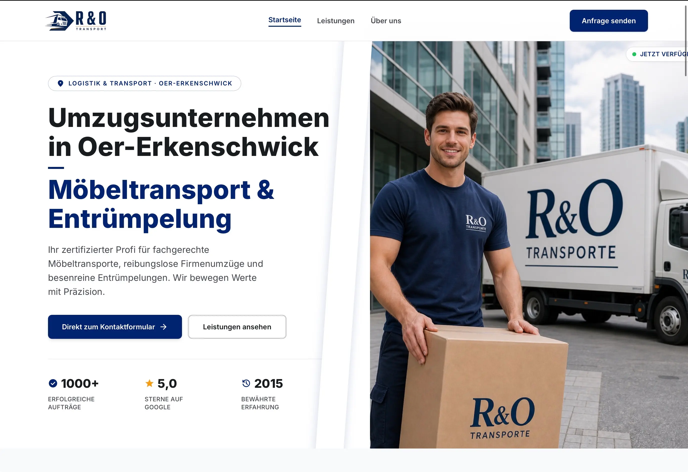 Ansicht der Website von R und O Transport, Möbeltransport & Entrümpelung in Oer-Erkenschwick