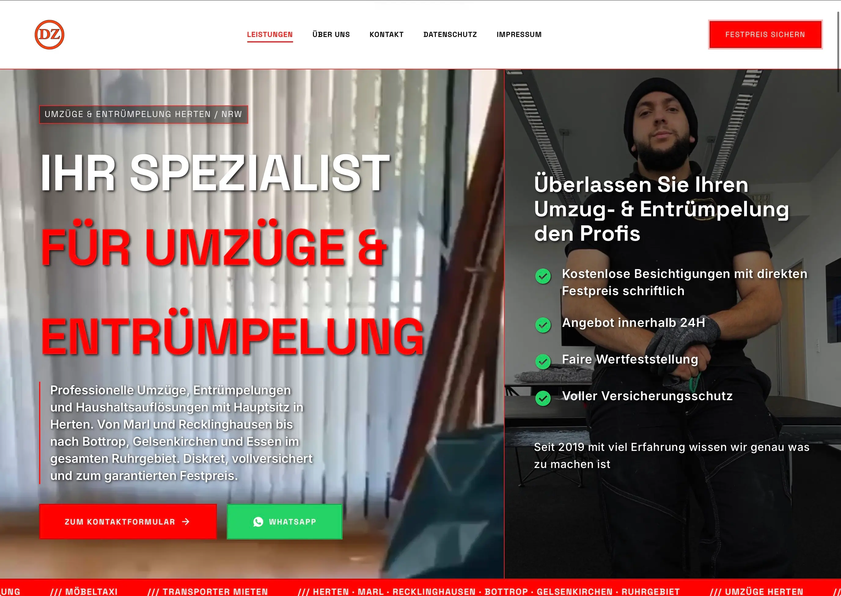Ansicht der Website von DZ Unternehmen, Umzüge & Entrümpelung in Herten